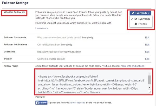 How to generate โFollow meโ button code for facebook โ rozenek.com